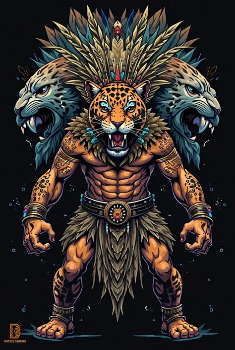 A logo with the image of a jaguar warrior against a jaguar warrior
