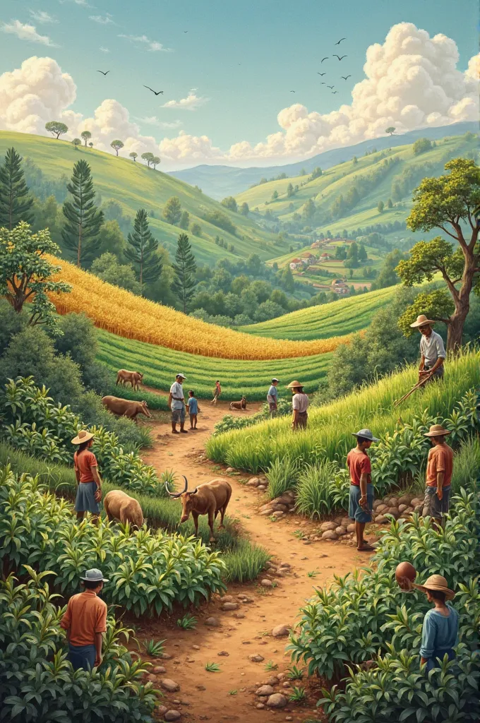 A simple painting about Environment Sanitation Agriculture Biodiversity 