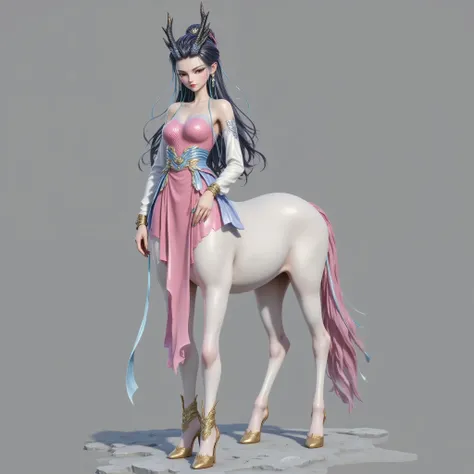  masterpiece,( Highest quality:1.3),Centaur Girl,  Lola:Centaur GirlV1.0:0.6,(Icefield:1.3),( the head is attached to the body 1  ：9：1.3)  8 heads connected to the body  ，  Ancient Chinese Armor  ，Nacha 2 character Ao Run， long ponytail，Dragon Girl，（ blue ...