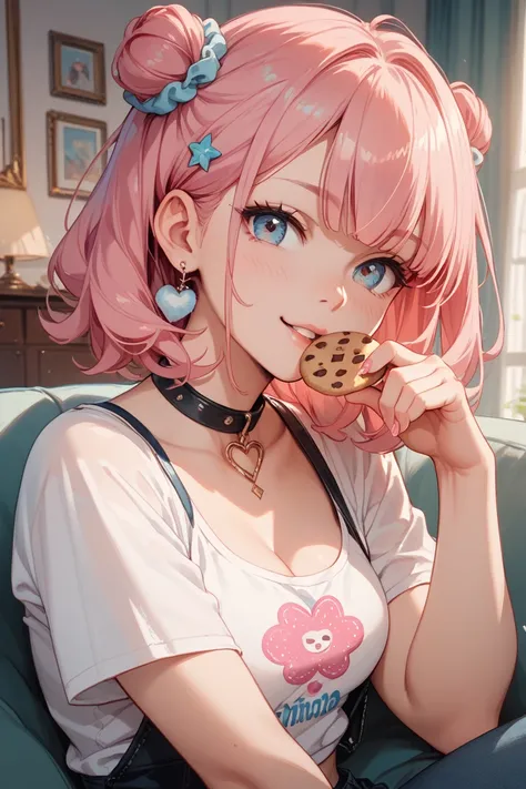  pink hair　I'm wearing a cookie-shaped hair elastic　Noa-san　 Ahe Face