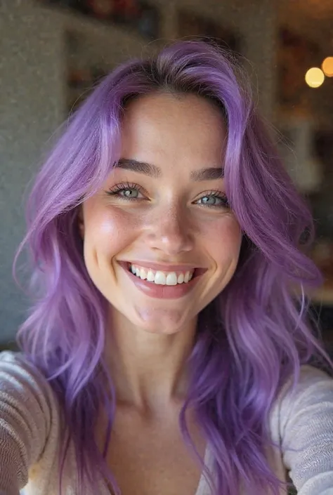 Young woman with purple hair 21 years old selfie smiling 