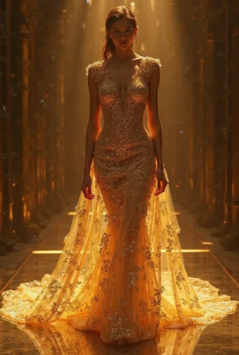 the dress should be gold and make the lights more dim