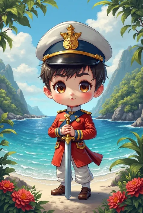 Marine painting of Vietnam's home island with naval warrior chibi