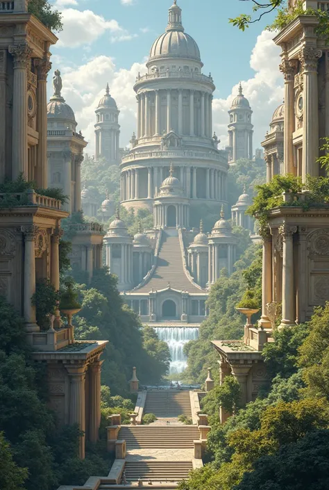 So many High building from above like Roman and looks like heaven with waterfalls and trees 