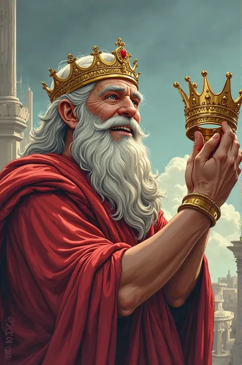 The ordinary philosopher simply smiles at King Zeus holding the crown, as if he knew this was inevitable. COMIC STYLE