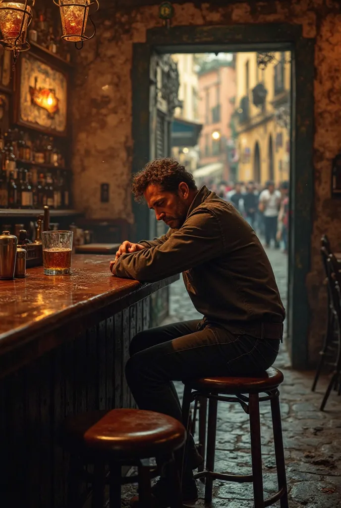 Drunk man in a bar in Seville 
