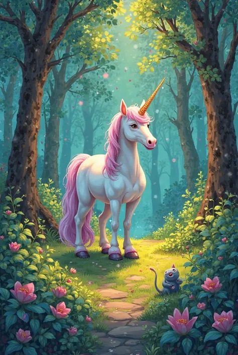 /imagine 
Generate illustrations for this story:

1. A magical forest filled with vibrant colors, enchanting trees, and mystical creatures.
2. Sepid, the beautiful unicorn with a shiny, sparkling horn, standing elegantly in the forest, showcasing his beaut...