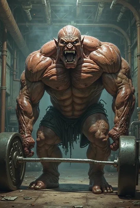 An angry muscle camdeia monster at a gym, He's working out at a gym and he's getting muscular