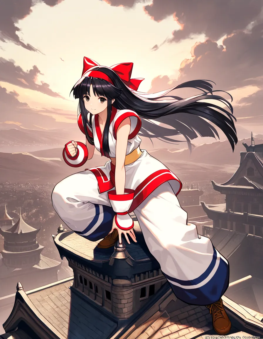 (​masterpiece, top-quality, hight resolution, Unity 8k, extremely details CG:1, Best Picture), 1girl, nakoruru, Shinkiro style, on the castle