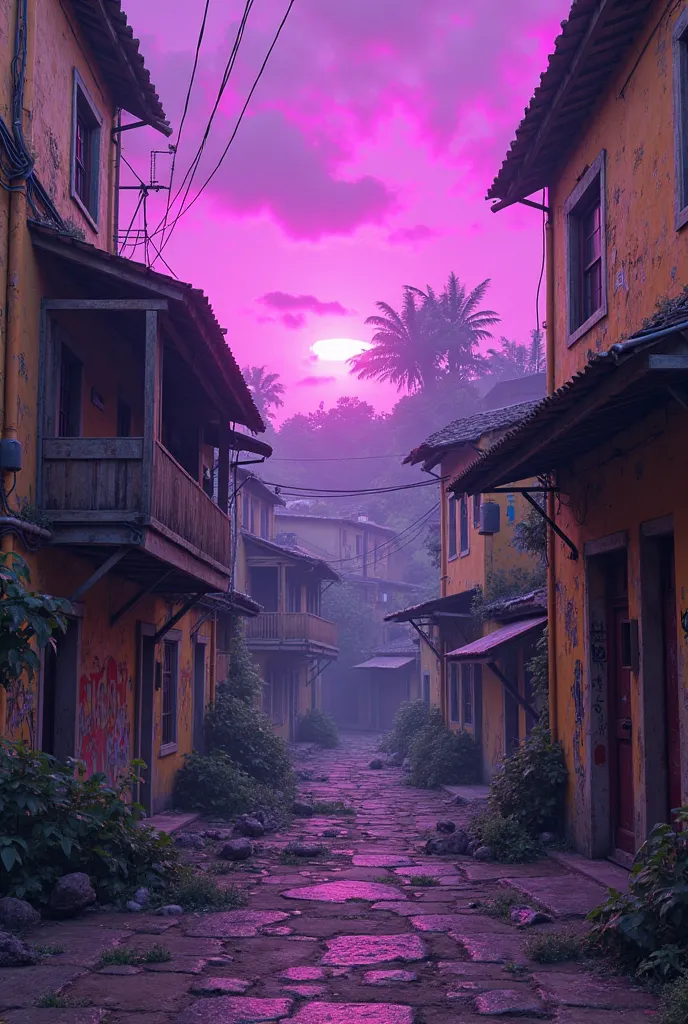 Create a purple background with Ballas GTA favela landscape