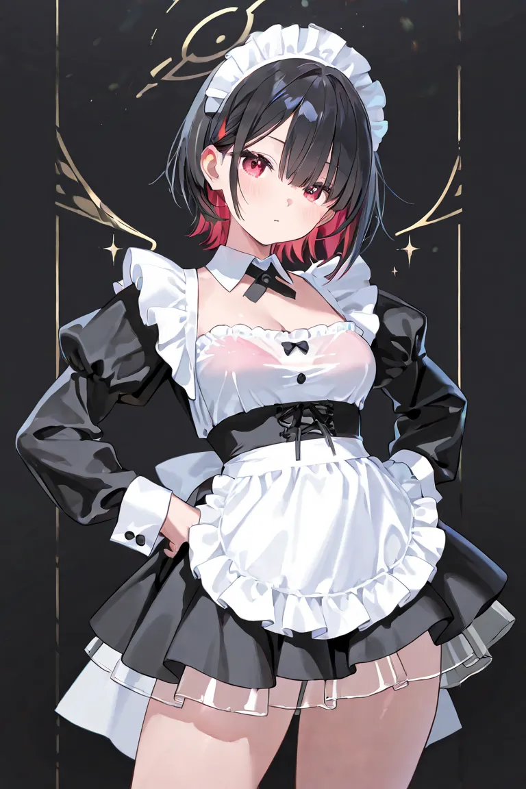 short hair、Beautiful Girl、 Maid Outfit、See-through