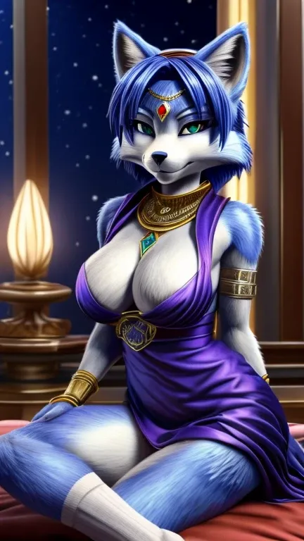 Krystal fox (Star Fox Adventures), raposa female, furry, female, wearing dark dress  ( sexy and provocative ), breasts,  correct anatomy, anime style, Best quality socks,  high definition, whether the fourth, perfect image,  super detailed 