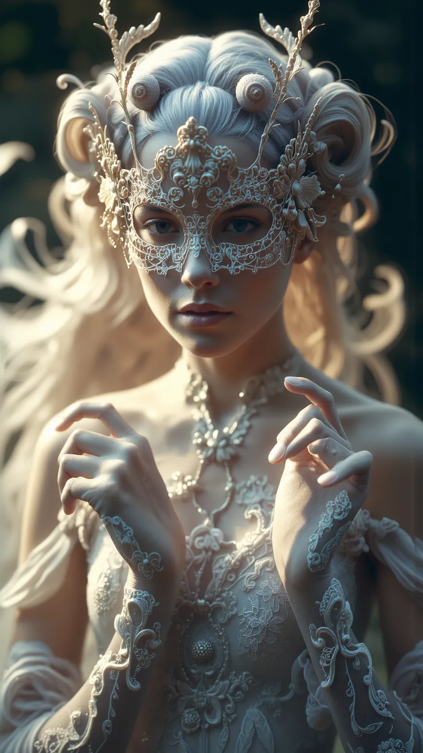 elven princess, lace mask, long gloves,  realistic, photorealistic, photo-realistic:1.37, (best quality,4k,8k,highres,masterpiece:1.2),ultra-detailed,(realistic,photorealistic,photo-realistic:1.37),HDR,UHD,studio lighting,ultra-fine painting,sharp focus,ph...