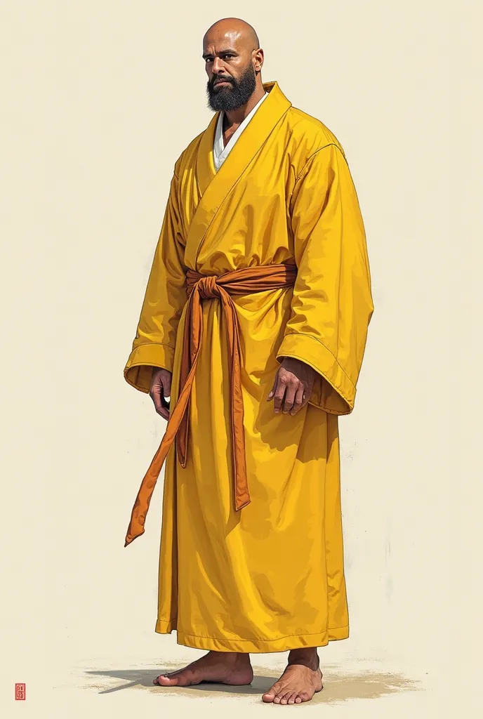 Create a man in a full-bodied yellow robe, Let it be a drawing