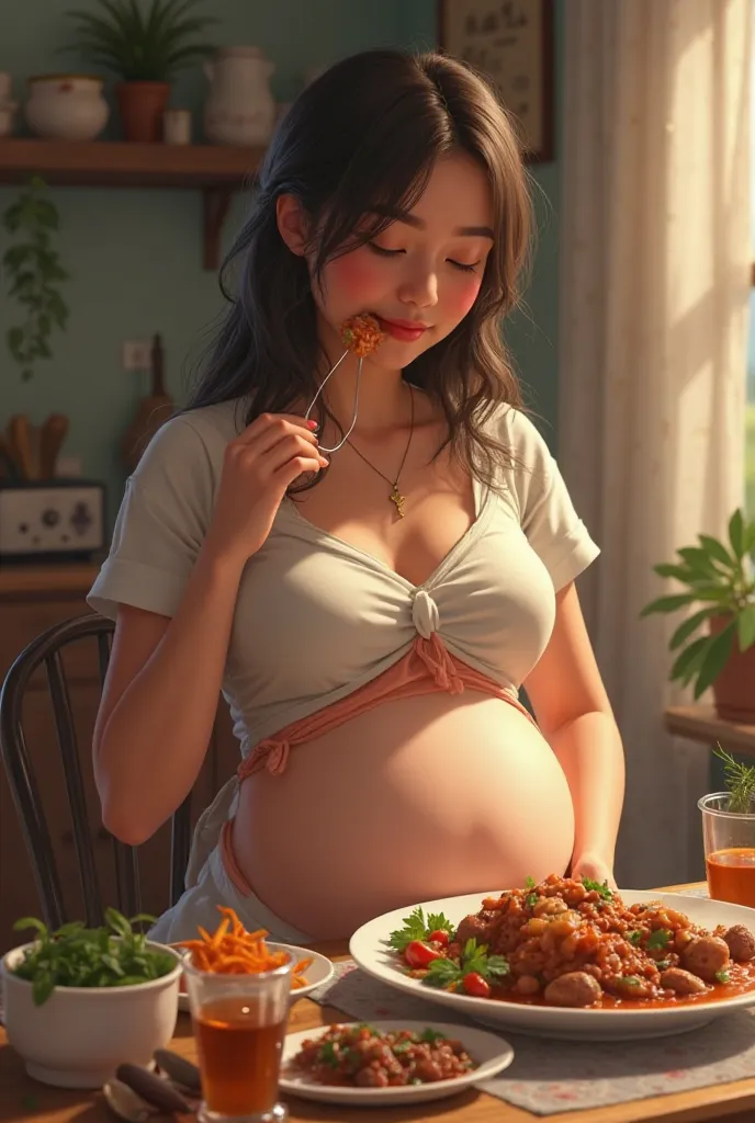 Pregnant girl with food 