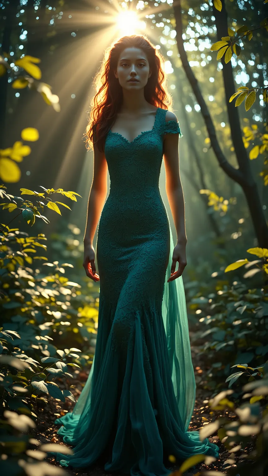 elven princess, green lace gown, realistic, photorealistic, photo-realistic:1.37, (best quality,4k,8k,highres,masterpiece:1.2),ultra-detailed,(realistic,photorealistic,photo-realistic:1.37),HDR,UHD,studio lighting,ultra-fine painting,sharp focus,physically...