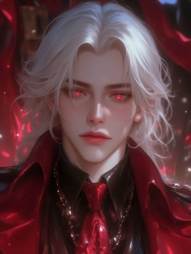 man, long white hair that stretches.  red eyes.high resolution, best quality,  Day,  masterpiece,  blur background, Western-style dark red clothes. good-looking. 20s.