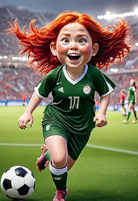 Victory and defeat in women's soccer. Chubby red-haired freckled girls playing soccer. One team will win, the other will lose. There can only be 1 left