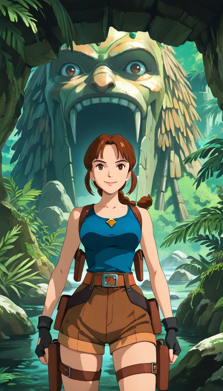 (1girl, NM_lara_remastered), (extremely detailed CG unit 8k wallpaper),(master part), (best quality), (ultra detail), (best illustration),(ghibli_style), cowboy shot, close up, standing, facing viewer, looking at viewer, perfect face, perfect eyes, perfect...