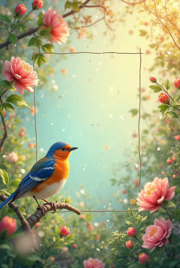 Create a beautiful background.Spring is a bird and in the middle so that there is a place for which face of the photo, that is, the frame is separate