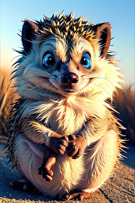 Very kind hedgehog with big blue eyes, invites you to embrace,  very good quality