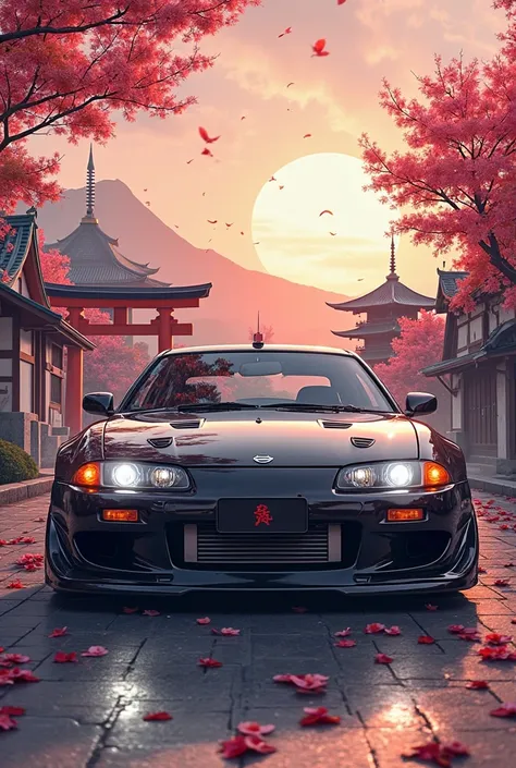 Create an art of a Nissan Silva S15 with a Japanese background 