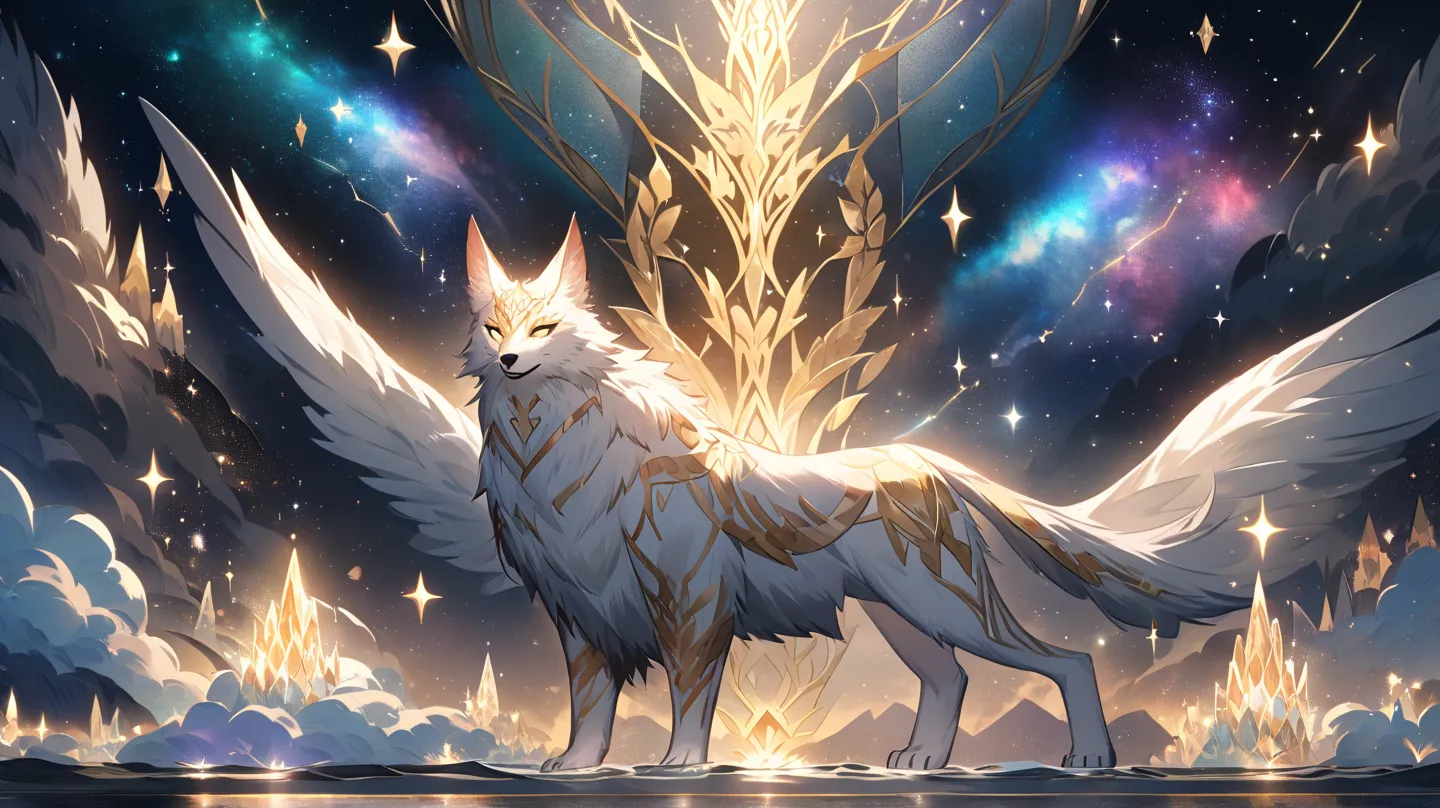 A mystical grove where the trees are made of crystal and the rivers shimmer with stardust. Ethereal creatures with celestial patterns on their fur roam peacefully, their glowing eyes reflecting the galaxies above