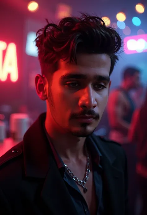 8k, shot on leica, shadowplay, gorgeous lighting, subtle pastel hues , professional photograph , handsome 17-year-old zain, nightclub
