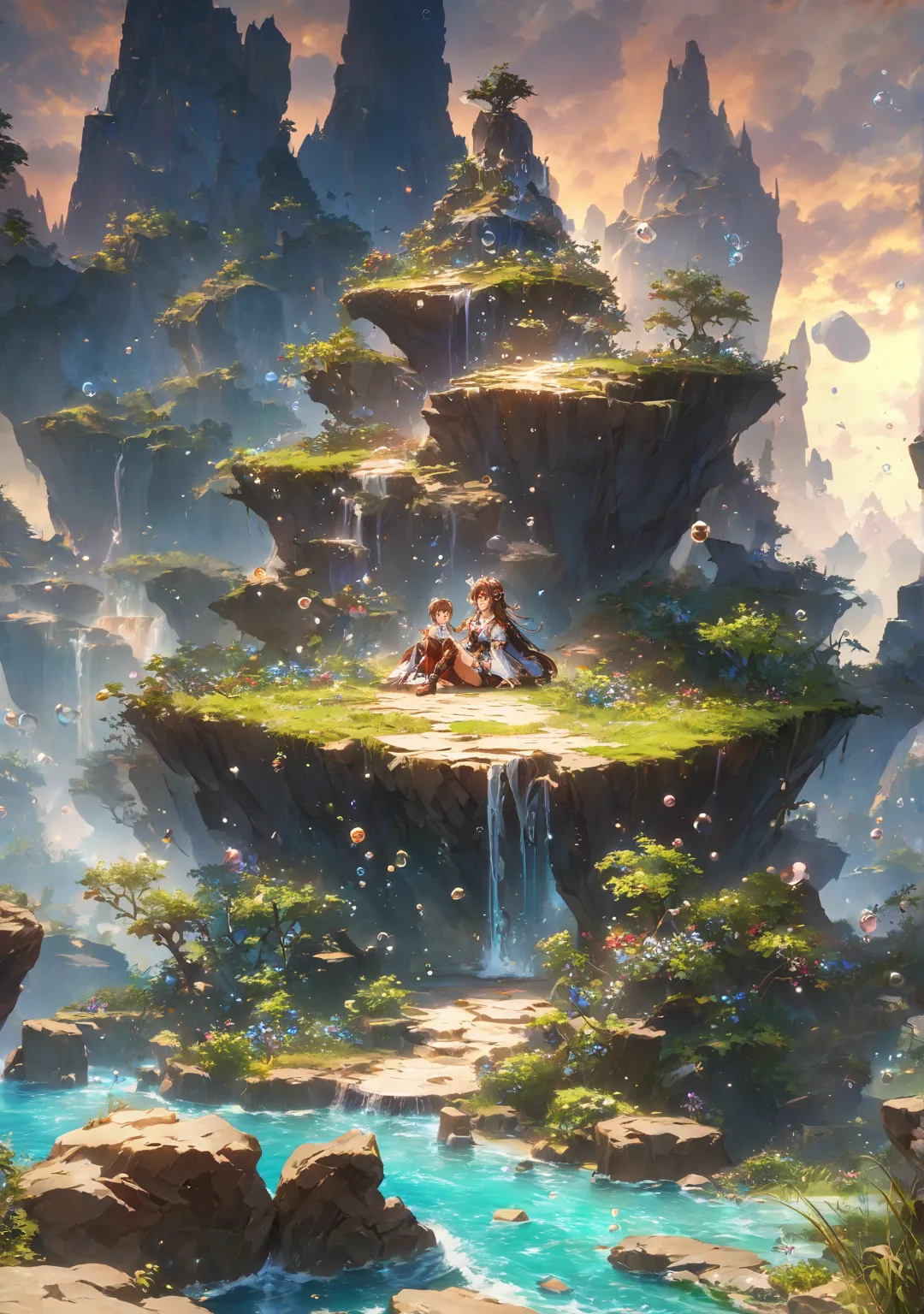 Anime girl sitting on a rock surrounded by bubbles and plants,  Anime Fantasy Illustrations ,  anime fantasy art , beautiful fantasy anime, fantasy art style,  detailed digital anime art, 2. 5 d cgi  anime fantasy art ,  Anime Art Wallpaper 4K,  anime art ...