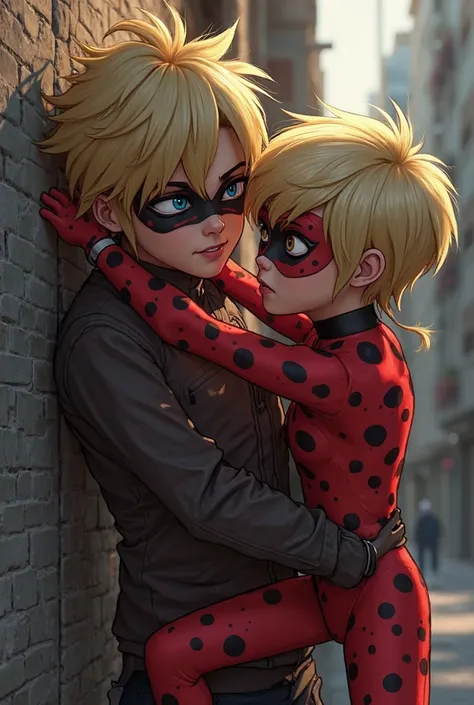 13 y/o Miraculous ladybug pinned to a wall by a blonde boy