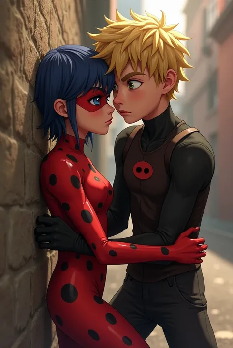 13 y/o Miraculous ladybug pinned to a wall by a blonde boy