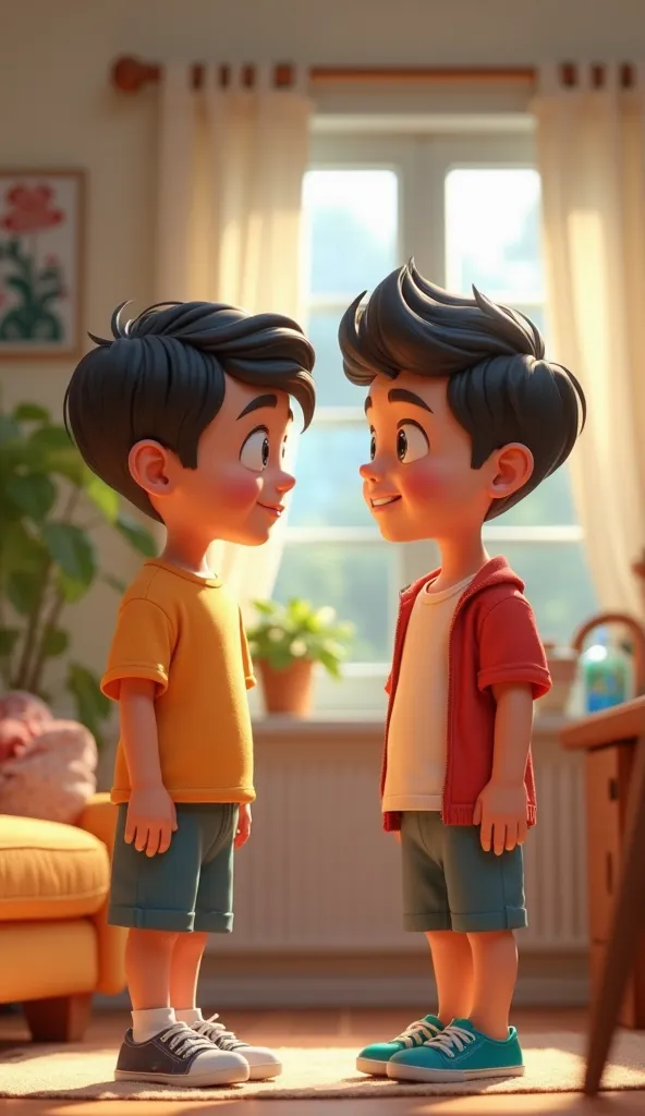 2 do 20 sal ke ladke ghar mein Khade hokar aapas mein baat kar rahe ho picture cartoon animation mein 3D mein 