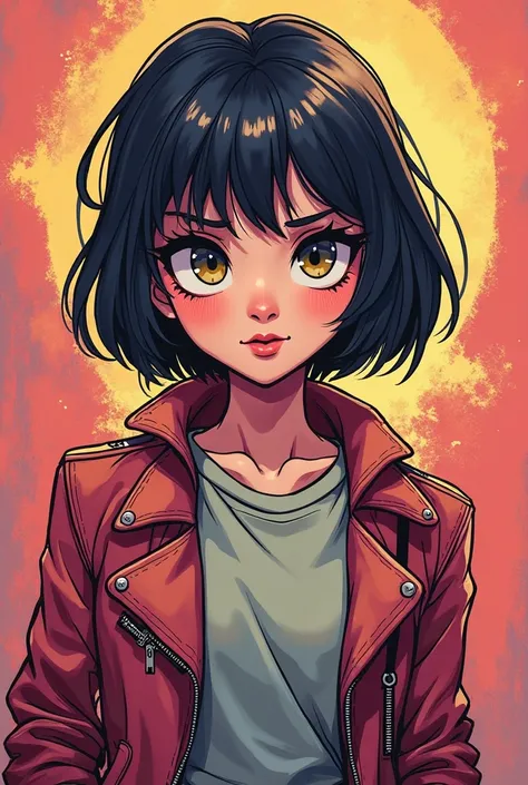 baddie cartoon girl with bangs short hair