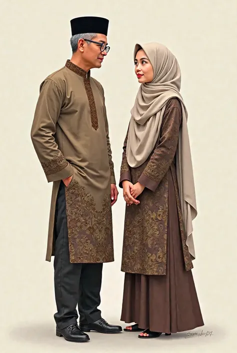 Kenapa begini. Ini saya maksudkan Create a realistic-style illustration of a modestly dressed Malaysian man and woman for an infographic on the Islamic dress code.

