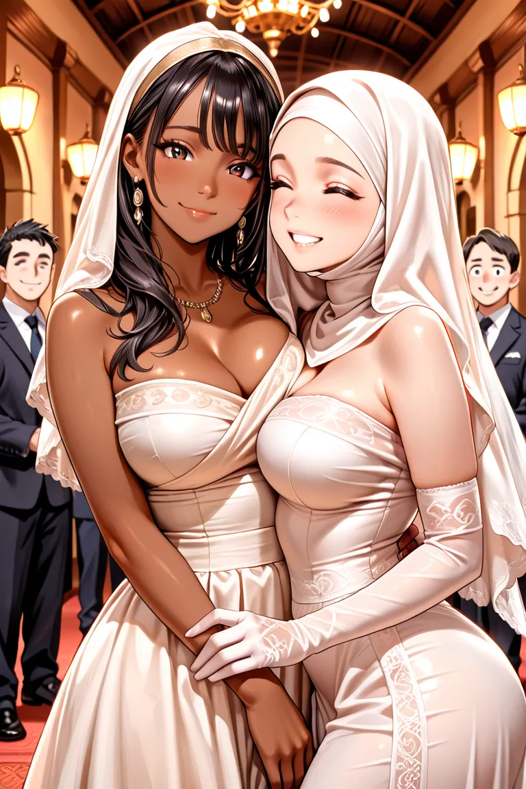 (high quality), (very well detailed), (  masterpiece), A serious Japanese boy turns into a woman, Muslim women with dark hair and brown skin,  A Japanese-style room with clothes that accentuate the chest and bust that creates radiant skin, A Japanese-style...