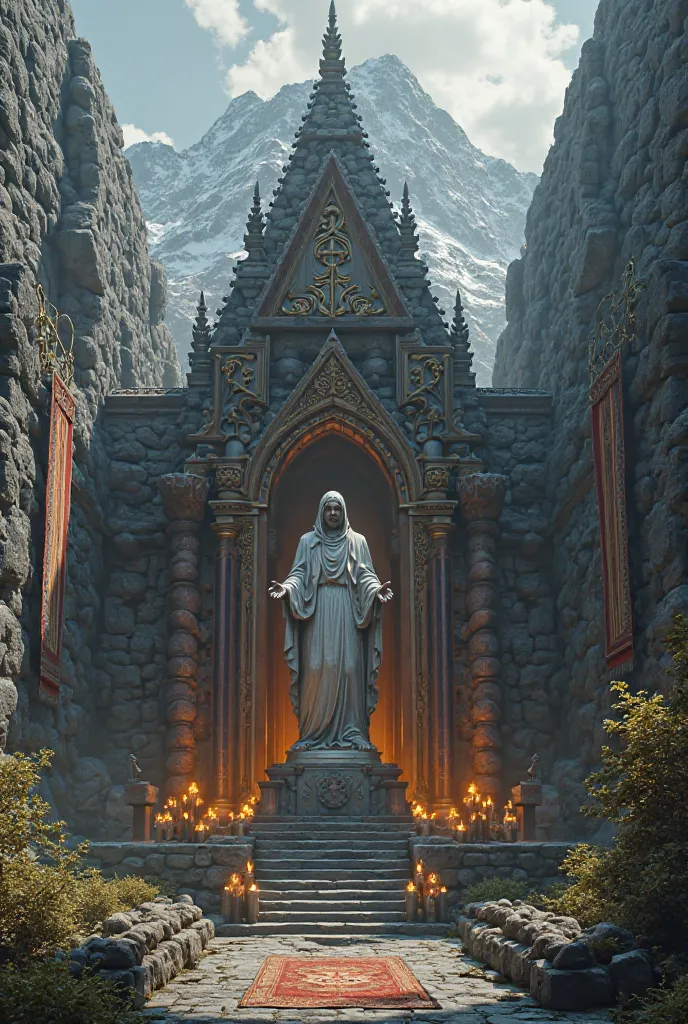 Create a hyper-realistic cinematic image of a martyr's shrine