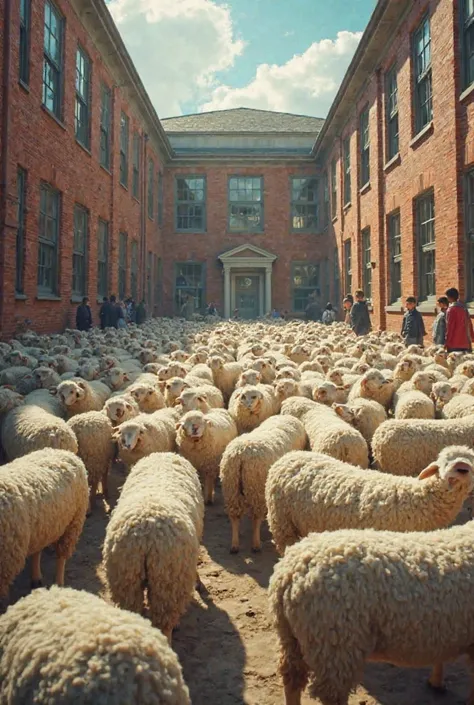 Sheep crowded the school 