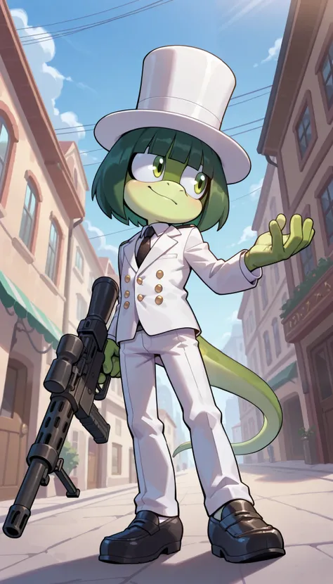 Score_9, Score_8_up, Score_7_up, 1boy, solo, masterpiece, best quality, incredible quality, very aesthetic, absurdres, source furry, furry shota, mobian lizzard, lizzard tail, lizzard features, short dark green hair, gelled hair, straight bangs, green rept...