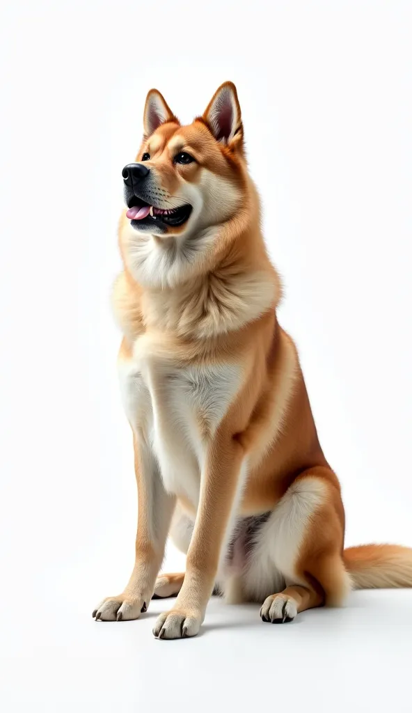 photo of a large dog standing on its hind legs , On a white background,   mid down, like a dog on a hill