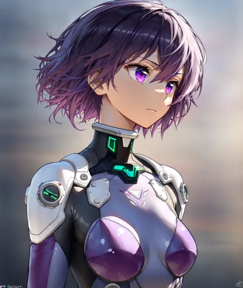 A beautiful anime fighter girl, shoulder length purple hair, mesmerizing detailed purple eyes, pilot suit, (best quality,4k,8k,highres,masterpiece:1.2),ultra-detailed,HDR,UHD,ultra-fine painting,sharp focus,physically-based rendering,extreme detail descrip...