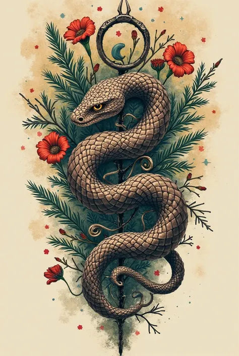 Make it a tattoo: Snake, arborvitae, gentian, capricorn, moon yinyang