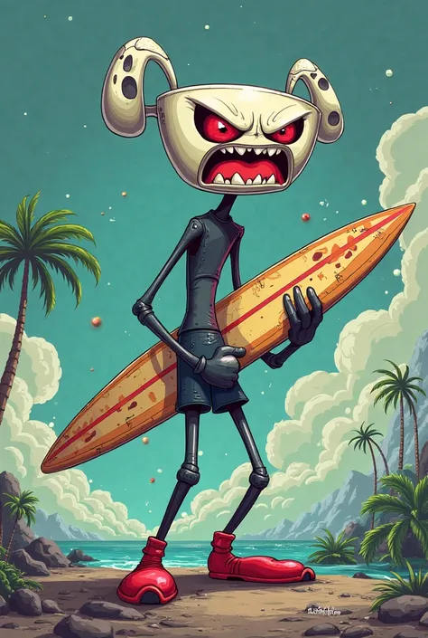 Would you like a thin cuphead-style scalpel with an angry face holding a surfboard