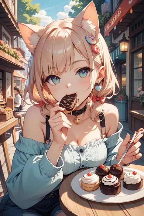 Cat ears eating sweets