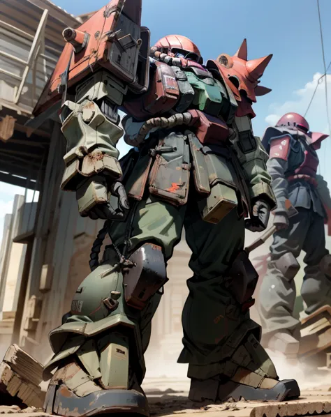 Zaku、Zaku， stylish man wearing armor、 dynamic pose 、 BLACK COLOR、Three bodies lined up 