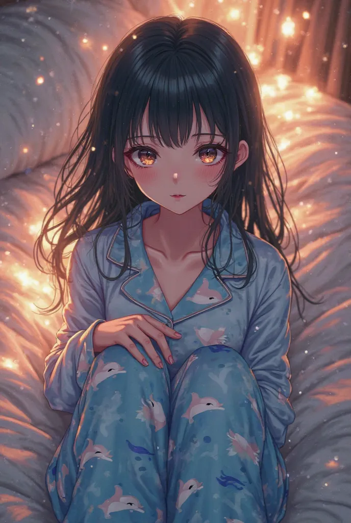 underwear, A cute dark-haired girl who lures in bed dressed in dolphin pants with a bewitching and good-looking expression
Beautiful girl anime character