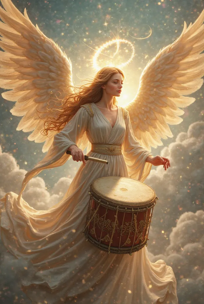 Create an image of an angel playing a drum in realistic illustration