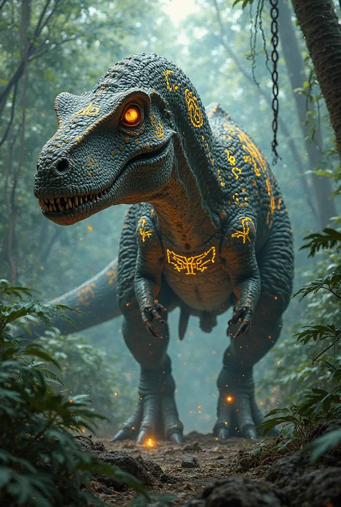 An indominus rex with METERDU writing