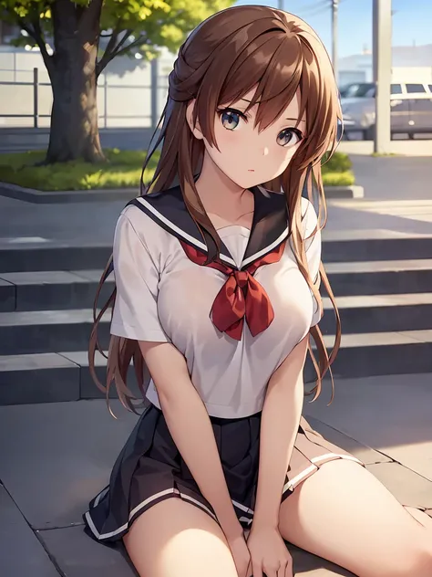 ((masterpiece, TOP QUALITY, high definition, UHD, perfect pixels, bitches line up in front of the motel, 4K, RTX, HDR)),  1 girl,  single,  alone, beautiful anime girl crawling on the bed, Official Art, beautiful art style, anime character, (( long hair,  ...