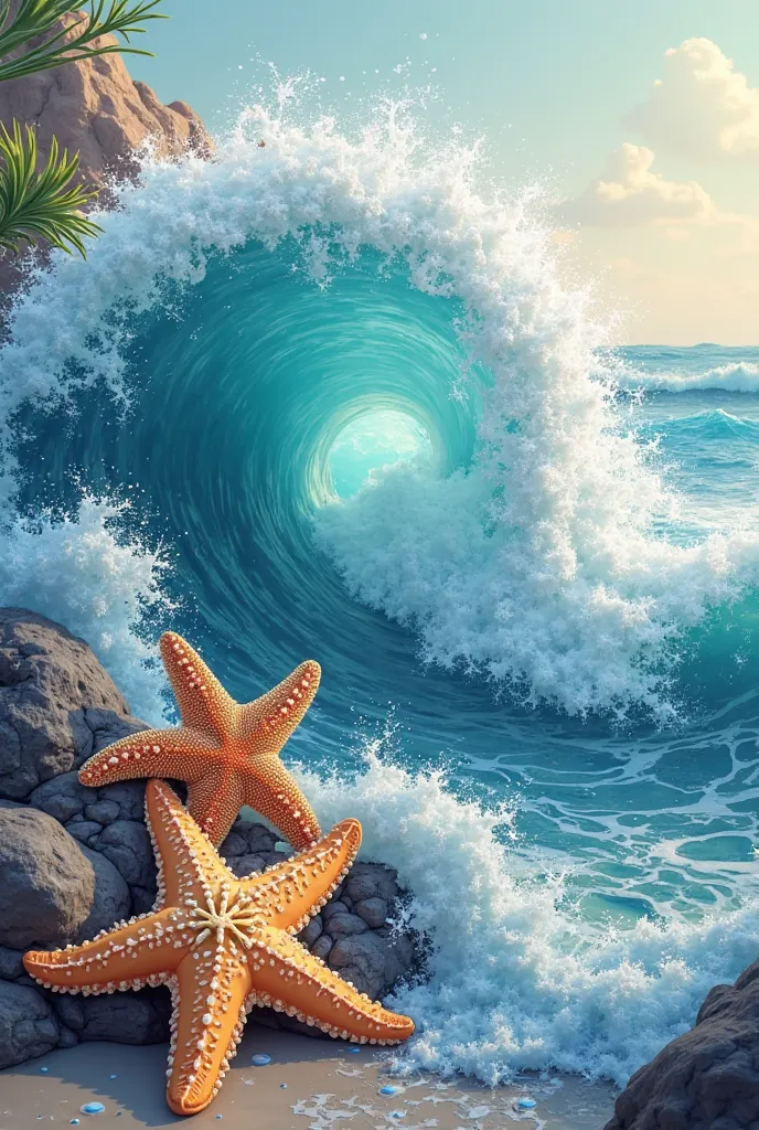 I want you to create an image like Quiksilver but with a wave and a starfish