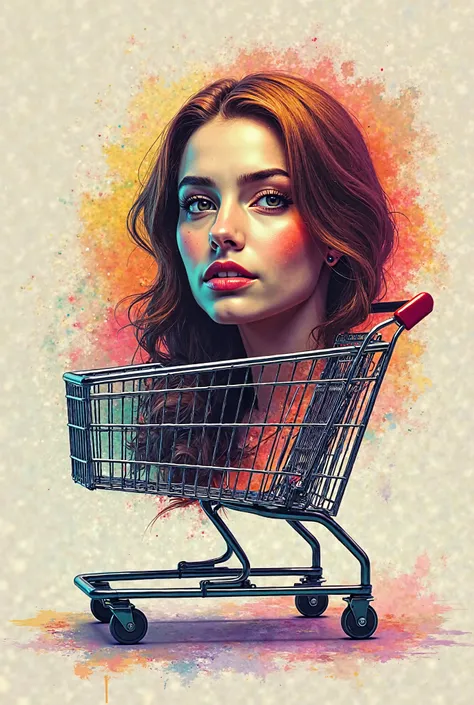 A wide rectangular image put a shopping cart on the right side of image with colorful portrait 